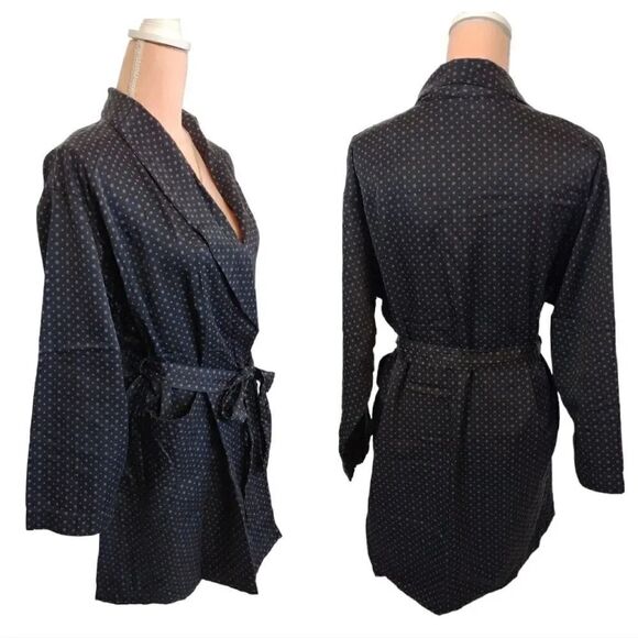 Victoria's Secret VTG 1999 Black Floral Short Robe with Pockets Size XS/ S - Picture 8 of 16